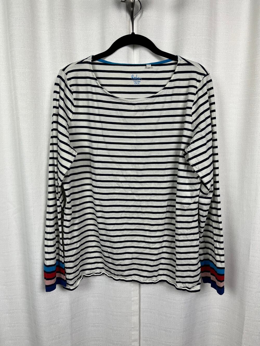 Boden White&Blue Breton Stripe Cotton Long Sleeve Top Sz.14